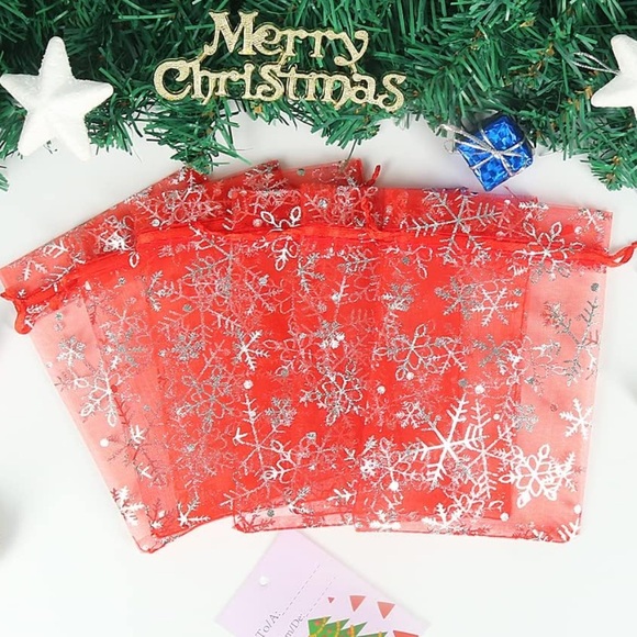 RED & SILVER SNOWFLAKE 🎉25 Organza Bags- 4 x 6 inch - Picture 3 of 5